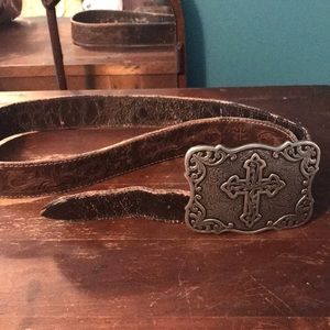 Brown Leather Cross Buckle Belt